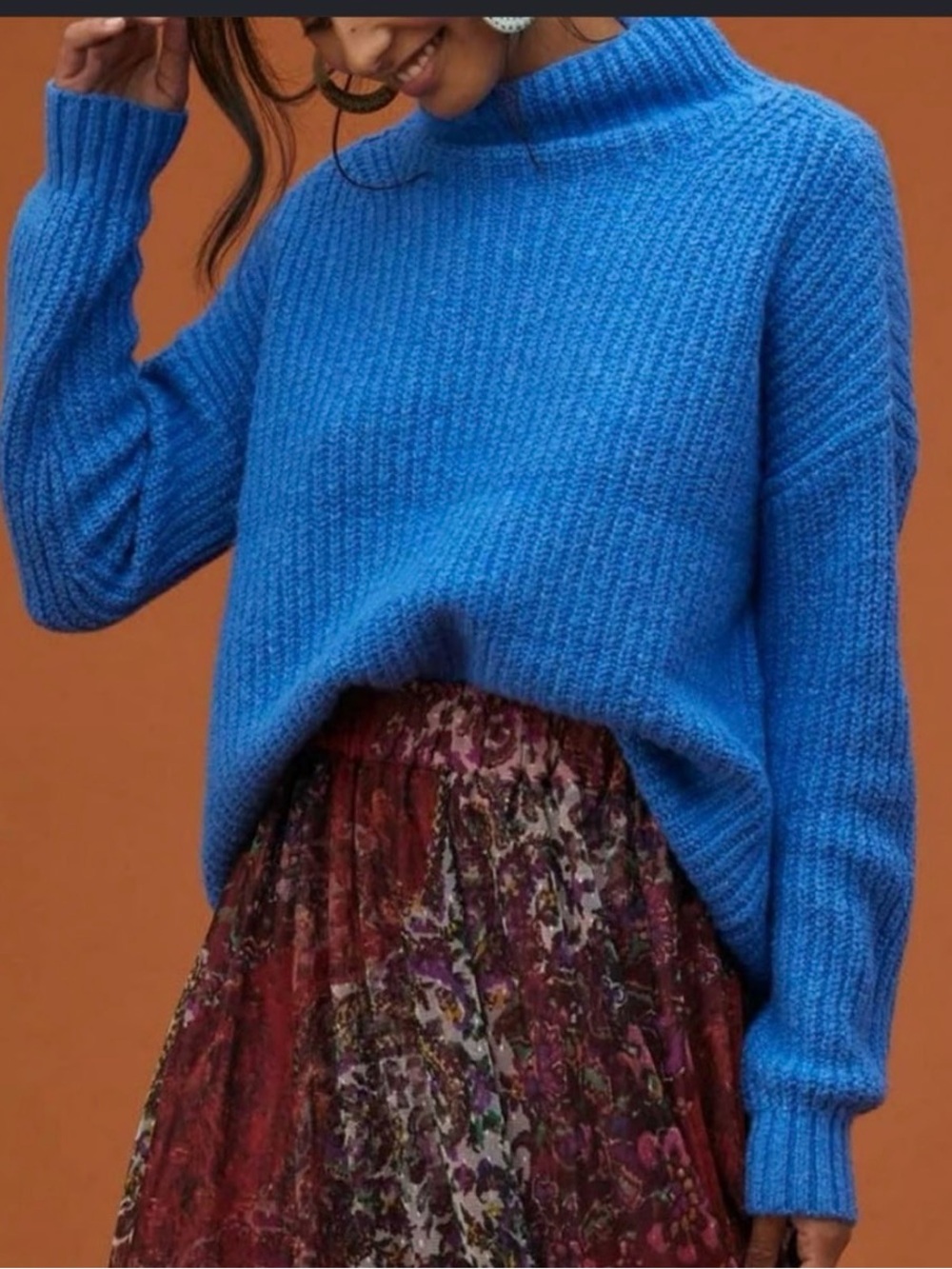 Anthropologie Periwinkle Blue Cozy Cowl-Neck Sweater